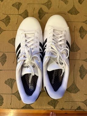 adidas White Sneakers with Black 3-Stripe Design